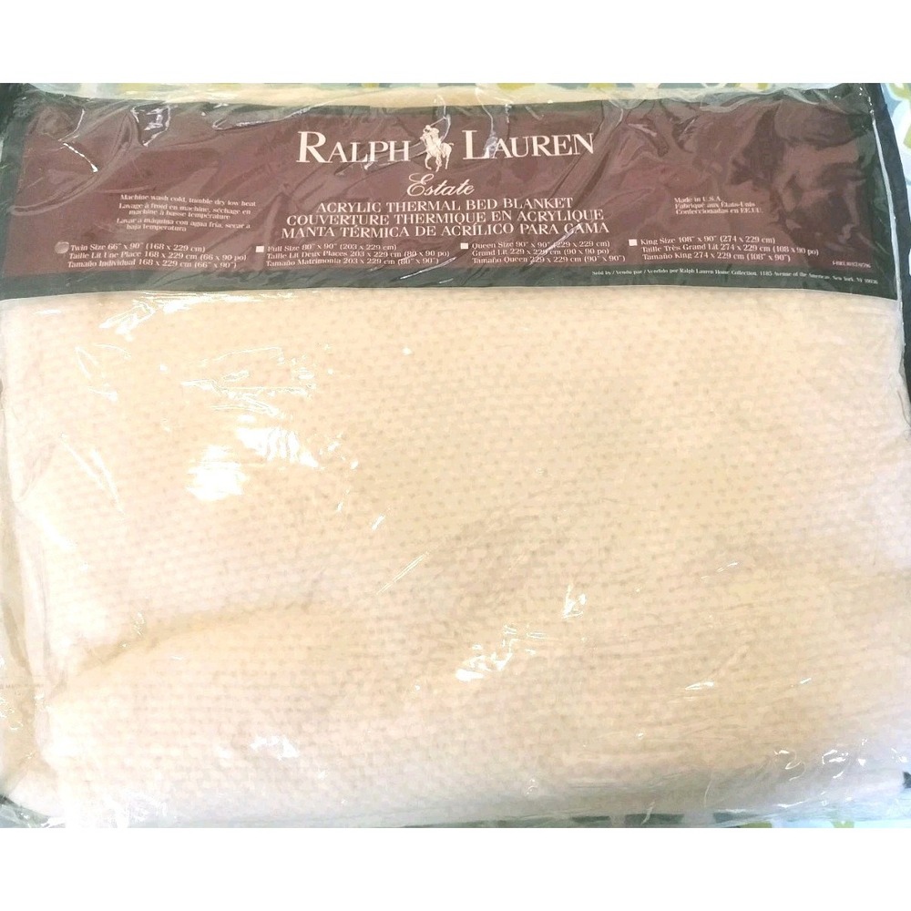 Vintage Ralph Lauren Estate Thermal Blanket 66x90 Cream USA NWT Flaw
